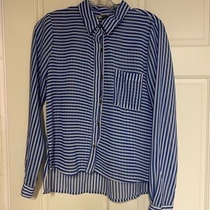 Blue and white striped blouse